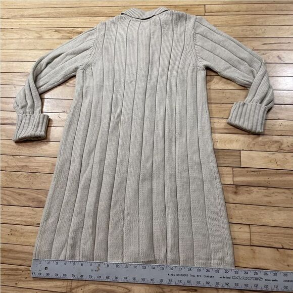 BURNS Wool Knit Duster Sweater Dress Womens 1X Vintage Tan Beige Long Cardigan - Picture 13 of 15